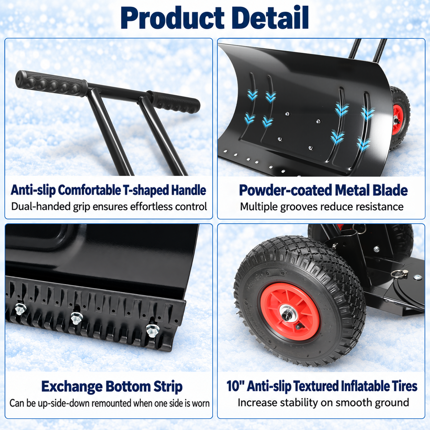 29x16.5 in Snow Shovel with Wheels Heavy Duty Snow Shovel Pusher and Plow