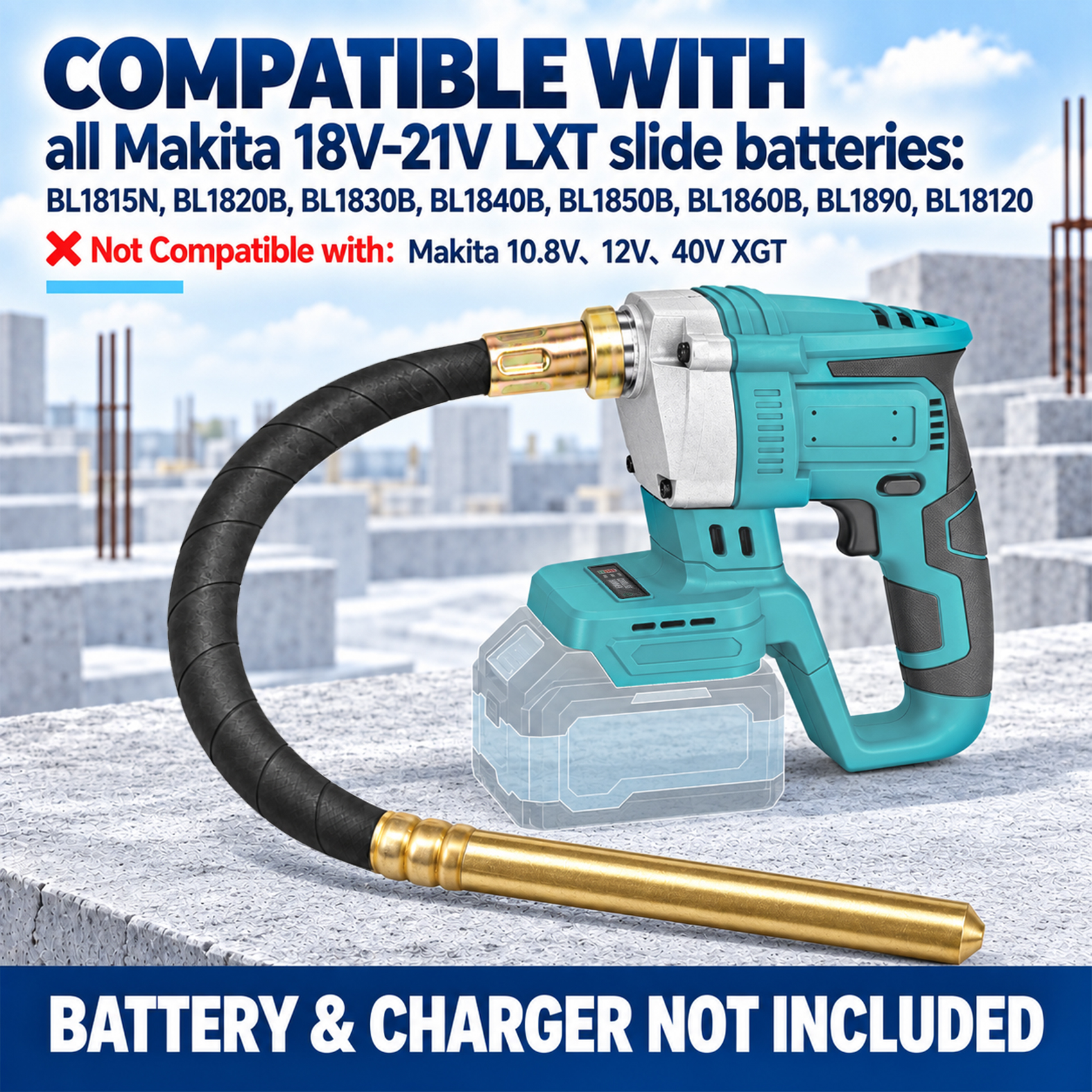 Handheld Cordless Concrete Vibrating Tool 3.8ft Vibrator Shaft Rod