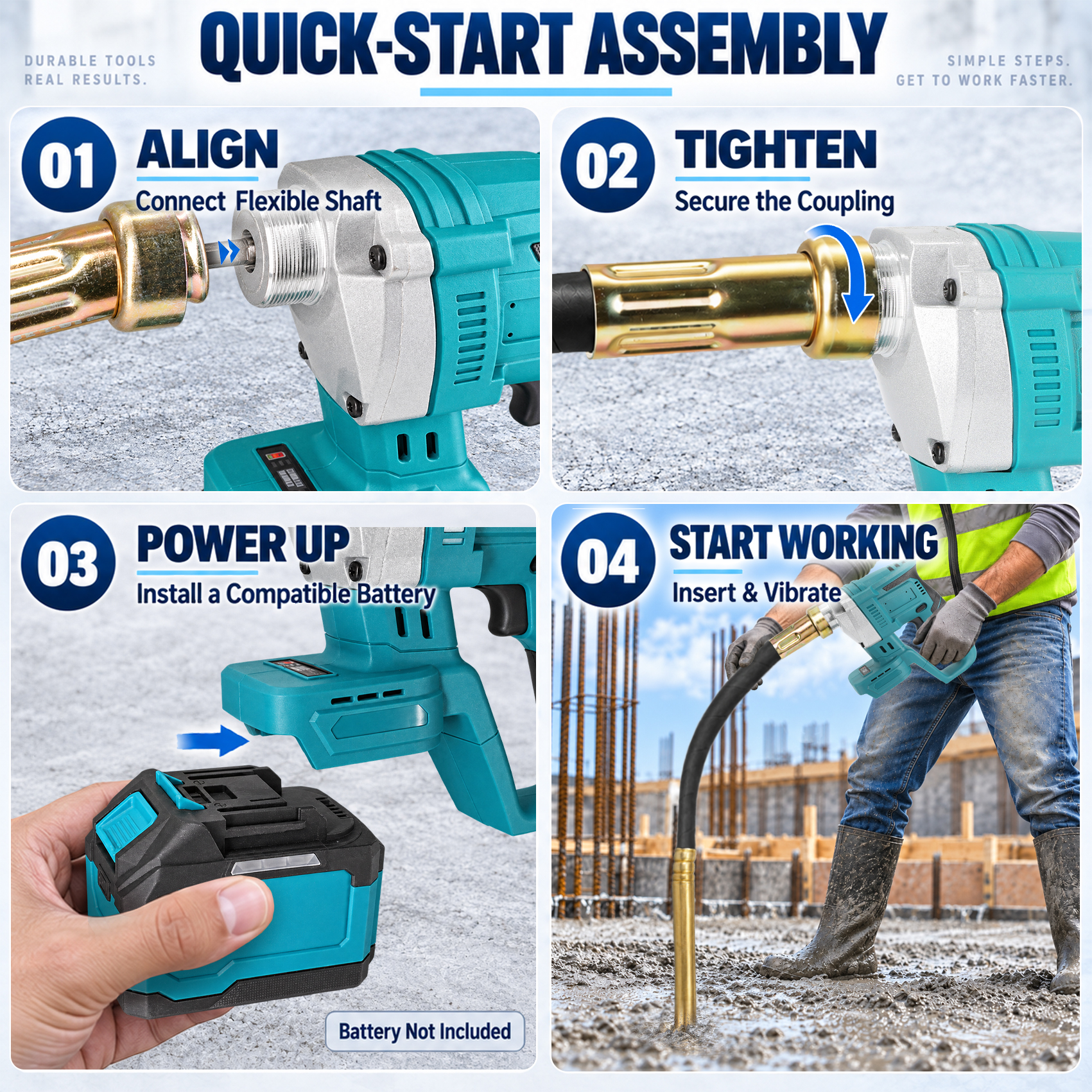 Handheld Cordless Concrete Vibrating Tool 3.8ft Vibrator Shaft Rod