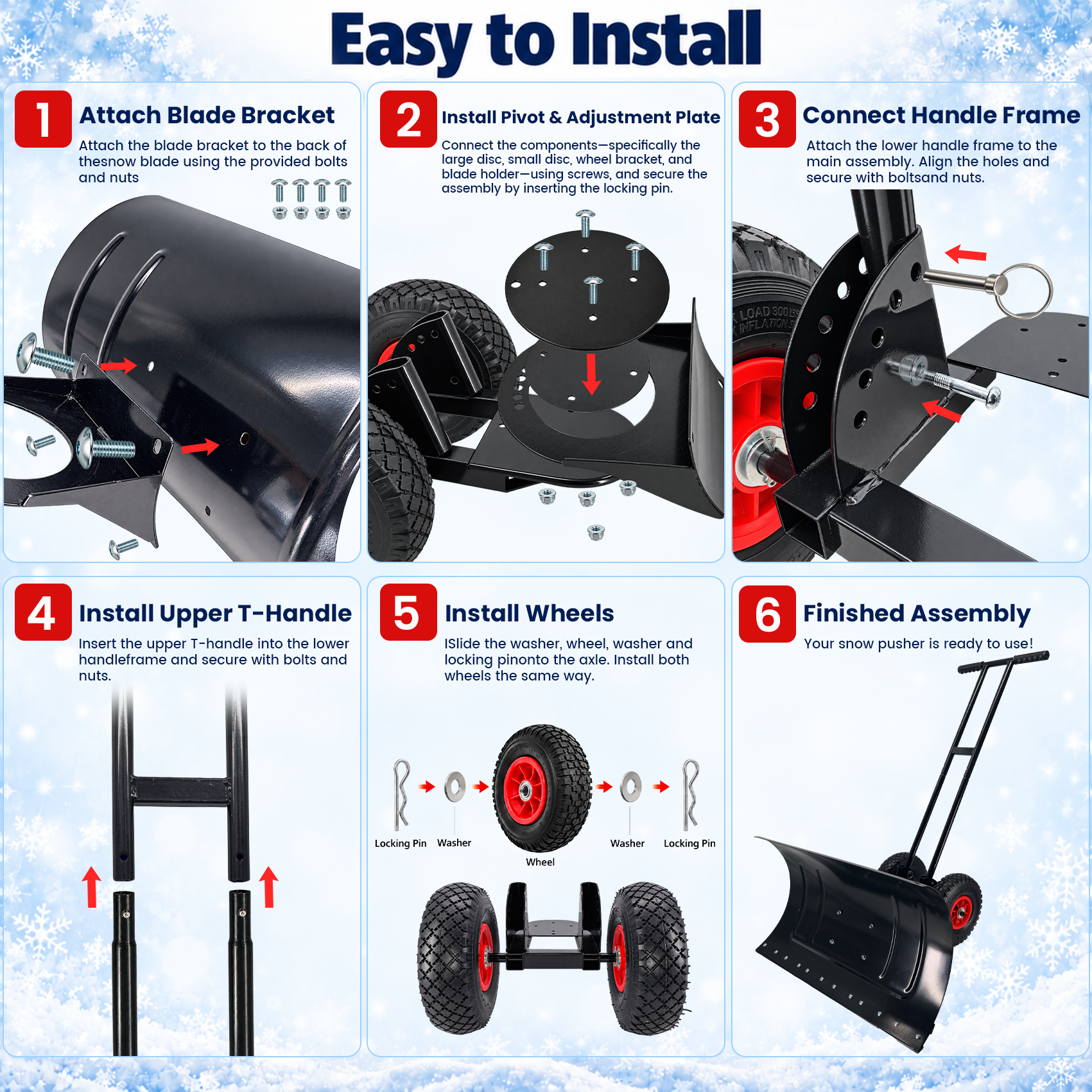 29x16.5 in Snow Shovel with Wheels Heavy Duty Snow Shovel Pusher and Plow