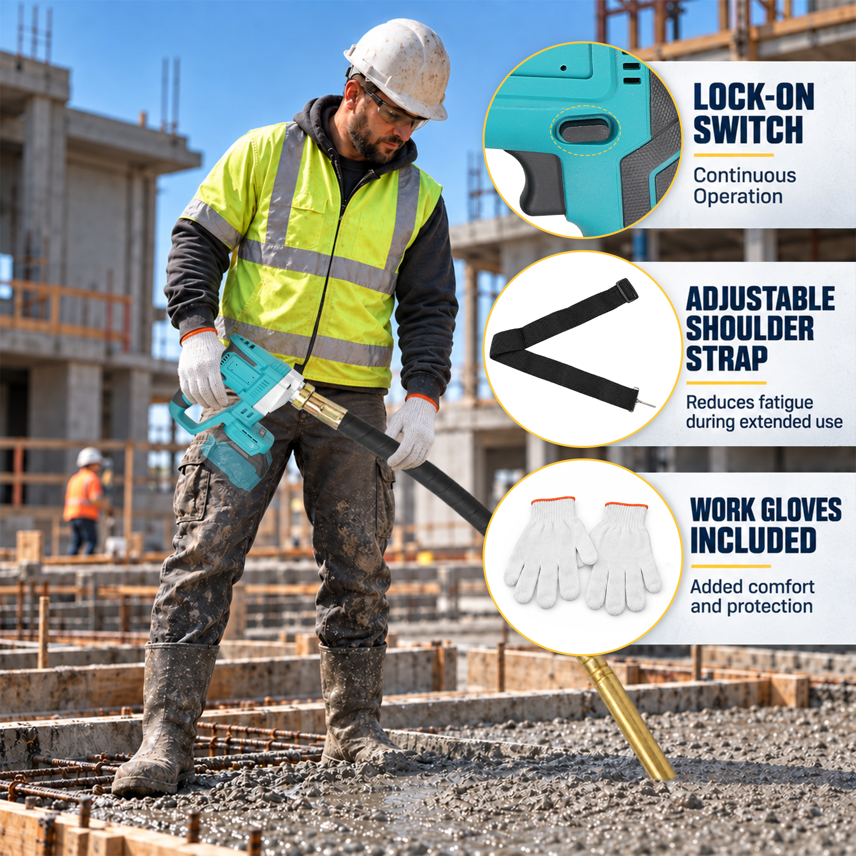 Handheld Cordless Concrete Vibrating Tool 3.8ft Vibrator Shaft Rod