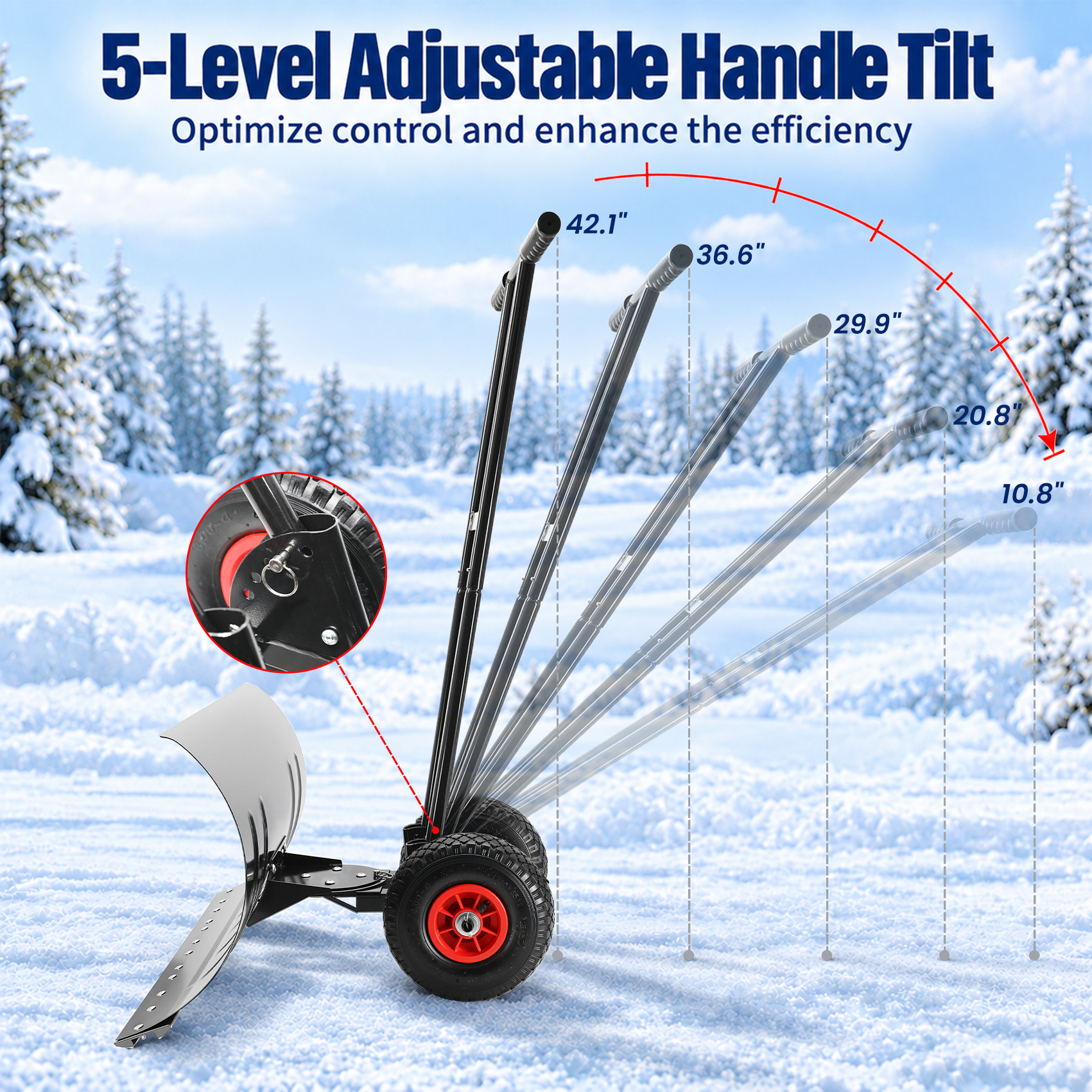 29x16.5 in Snow Shovel with Wheels Heavy Duty Snow Shovel Pusher and Plow