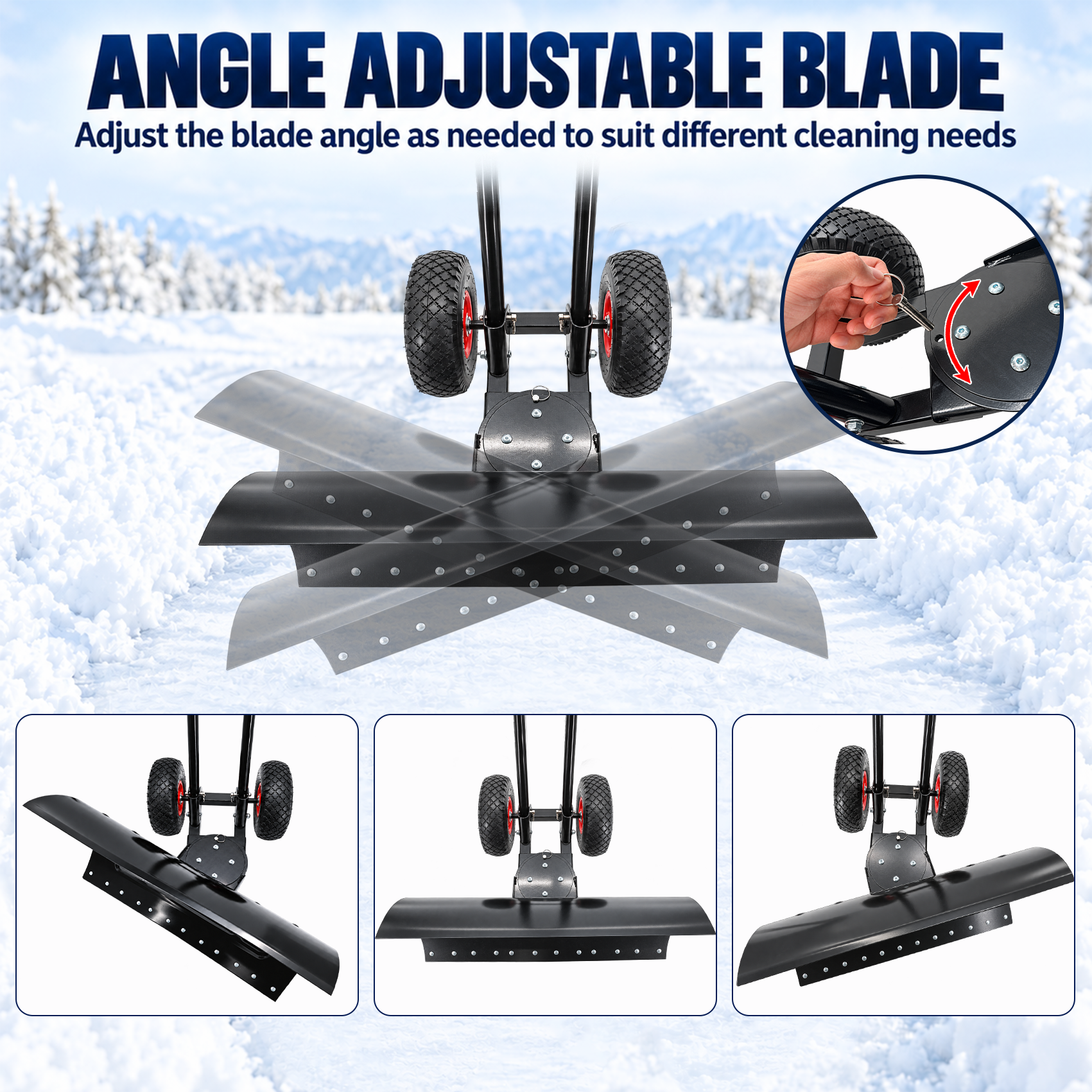 29x16.5 in Snow Shovel with Wheels Heavy Duty Snow Shovel Pusher and Plow