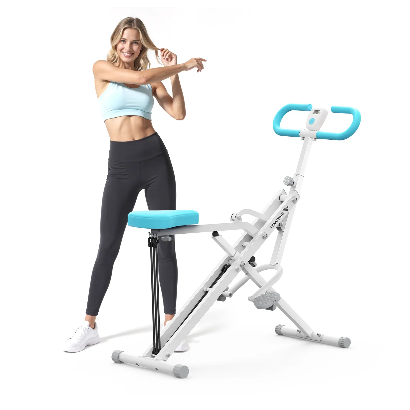 Máquina de sentadillas y remo 2 en 1 Merach — Equipo de entrenamiento para piernas y glúteos con resistencia ajustable y monitor LCD — Capacidad de 350 lb — Gimnasio en casa para mujeres (Summervibes)
