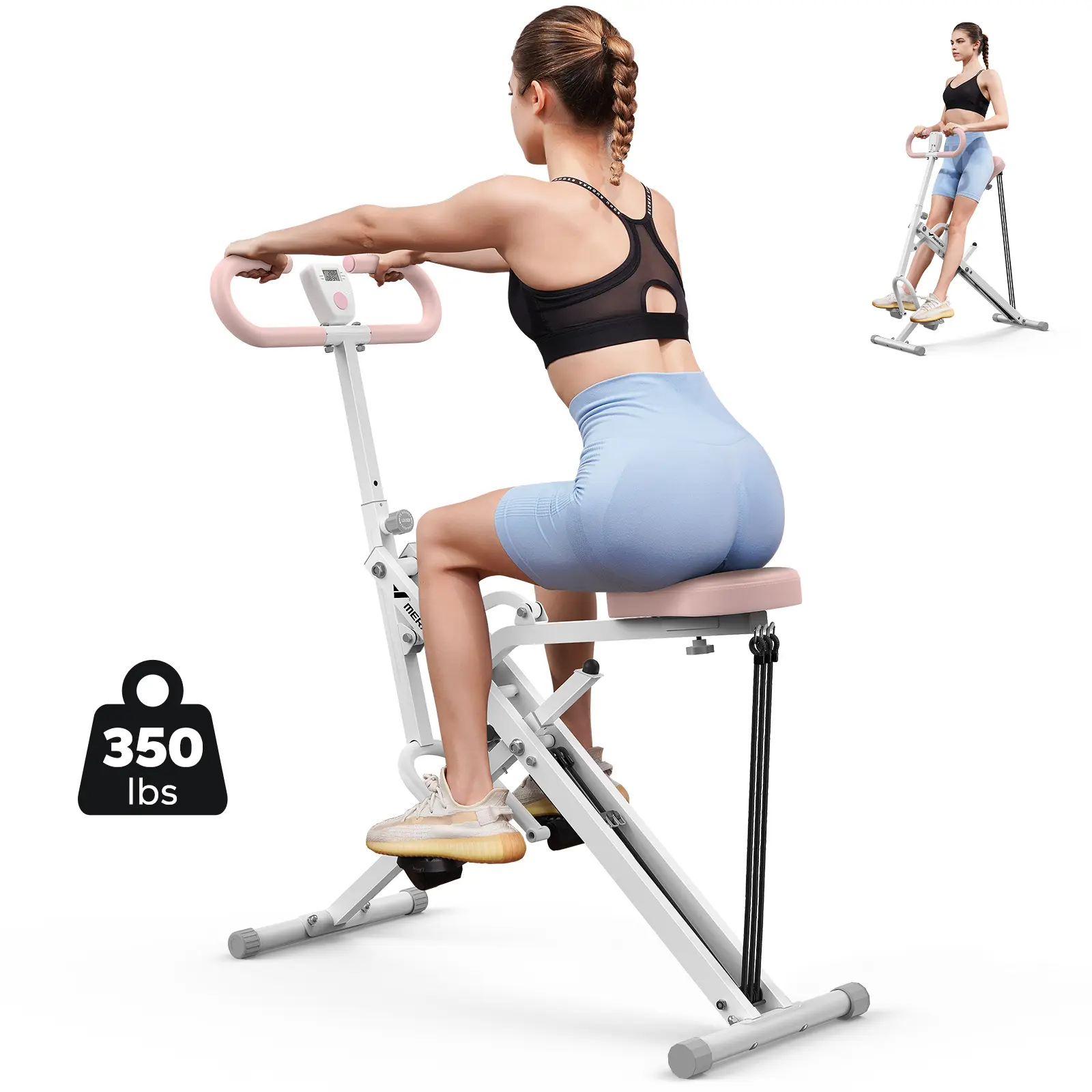 Máquina de sentadillas y remo 2 en 1 Merach — Equipo de entrenamiento para piernas y glúteos con resistencia ajustable y monitor LCD — Capacidad de 350 lb — Gimnasio en casa para mujeres (Summervibes)