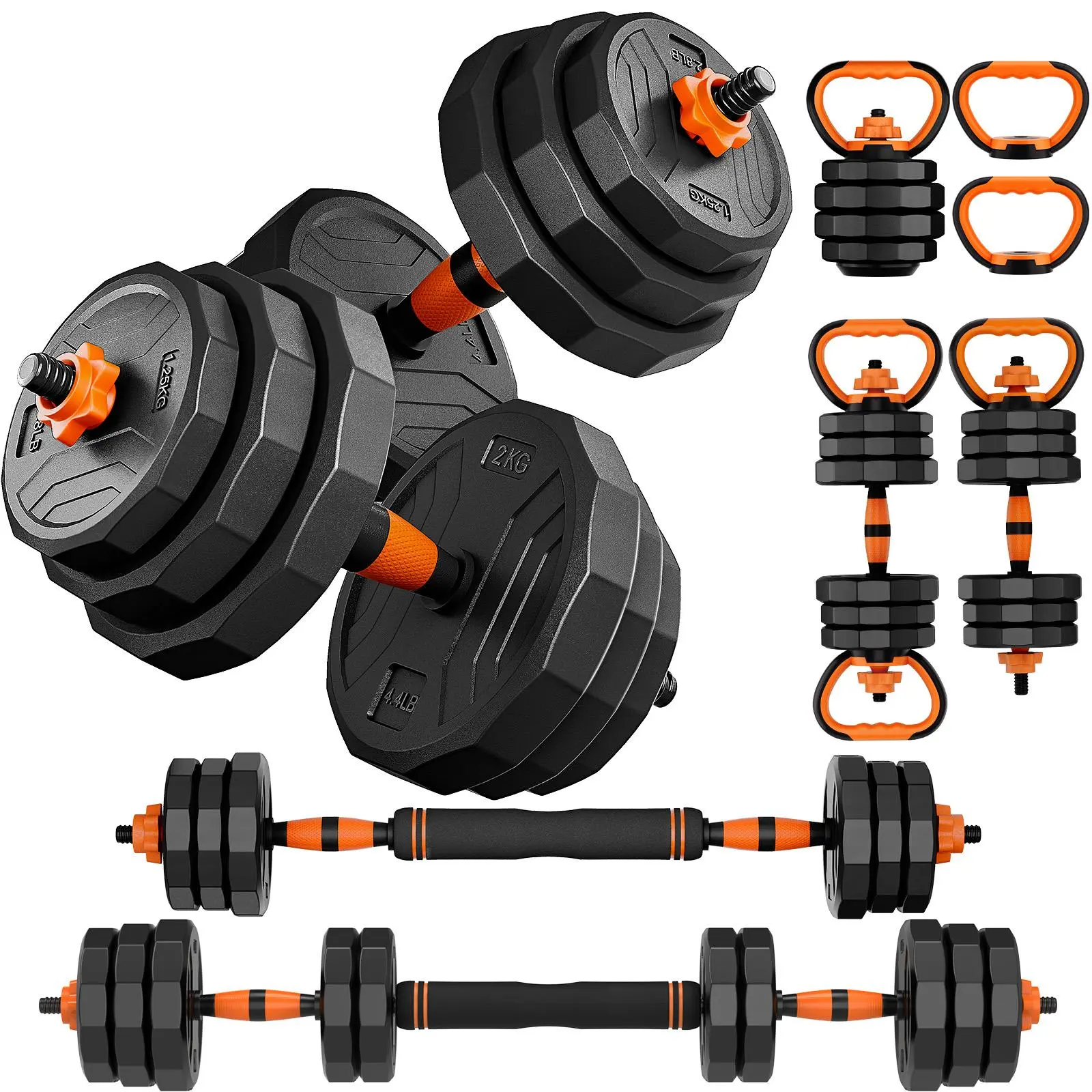 Juego de mancuernas ajustables (44/66/88 lbs) — Úselo como mancuerna, barra, pesa rusa y soporte para flexiones. Pesas para ejercicios en casa. Idea de regalo de Navidad: Equipo de fitness multifuncional para gimnasio en casa — SummerVibes