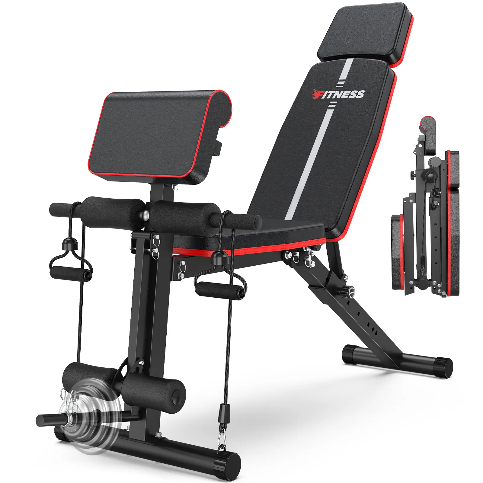 Bearbro Banco de pesas ajustable de 770 lb — Banco de entrenamiento plegable para press, ideal para el entrenamiento de fuerza de cuerpo completo; banco inclinable y declinable con sistema de plegado rápido.