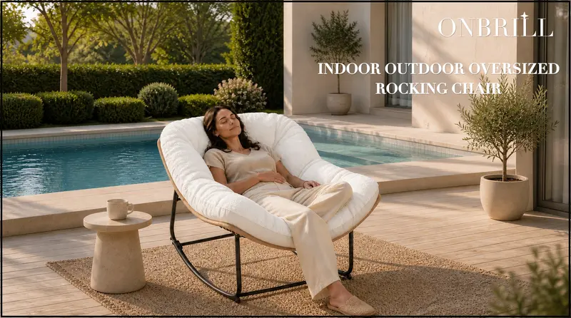 【Double-Side Fabric】ONBRILL Oversized Indoor Outdoor Rocking Chairs, Comfy Papasan Rocking Chair with Padded Cushion, Rattan Wicker Lounge Chair, Modern Reading Accent Chair for Balcony Garden, LivingRoom Furniture,Christmas Gift【Black Friday】 【Double-Side Fabric】ONBRILL Oversized Indoor Outdoor Rocking Chairs, Comfy Papasan Rocking Chair with Padded Cushion, Rattan Wicker Lounge Chair, Modern Reading Accent Chair for Balcony Garden, LivingRoom Furniture,Christmas Gift【Black Friday】