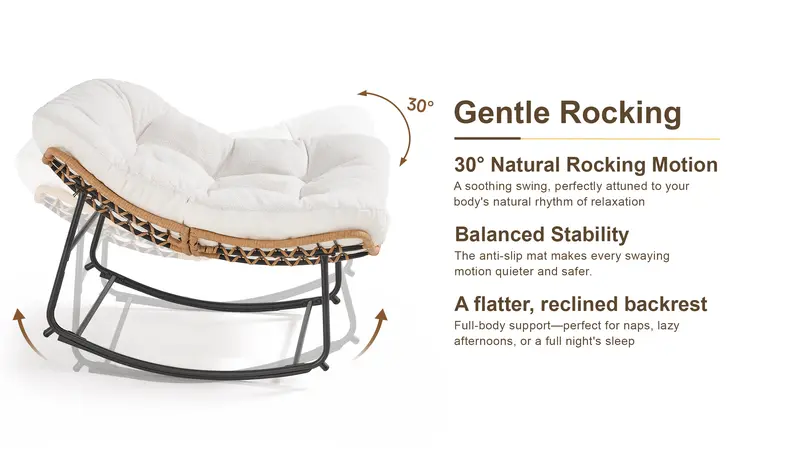 【Double-Side Fabric】ONBRILL Oversized Indoor Outdoor Rocking Chairs, Comfy Papasan Rocking Chair with Padded Cushion, Rattan Wicker Lounge Chair, Modern Reading Accent Chair for Balcony Garden, LivingRoom Furniture,Christmas Gift【Black Friday】 【Double-Side Fabric】ONBRILL Oversized Indoor Outdoor Rocking Chairs, Comfy Papasan Rocking Chair with Padded Cushion, Rattan Wicker Lounge Chair, Modern Reading Accent Chair for Balcony Garden, LivingRoom Furniture,Christmas Gift【Black Friday】