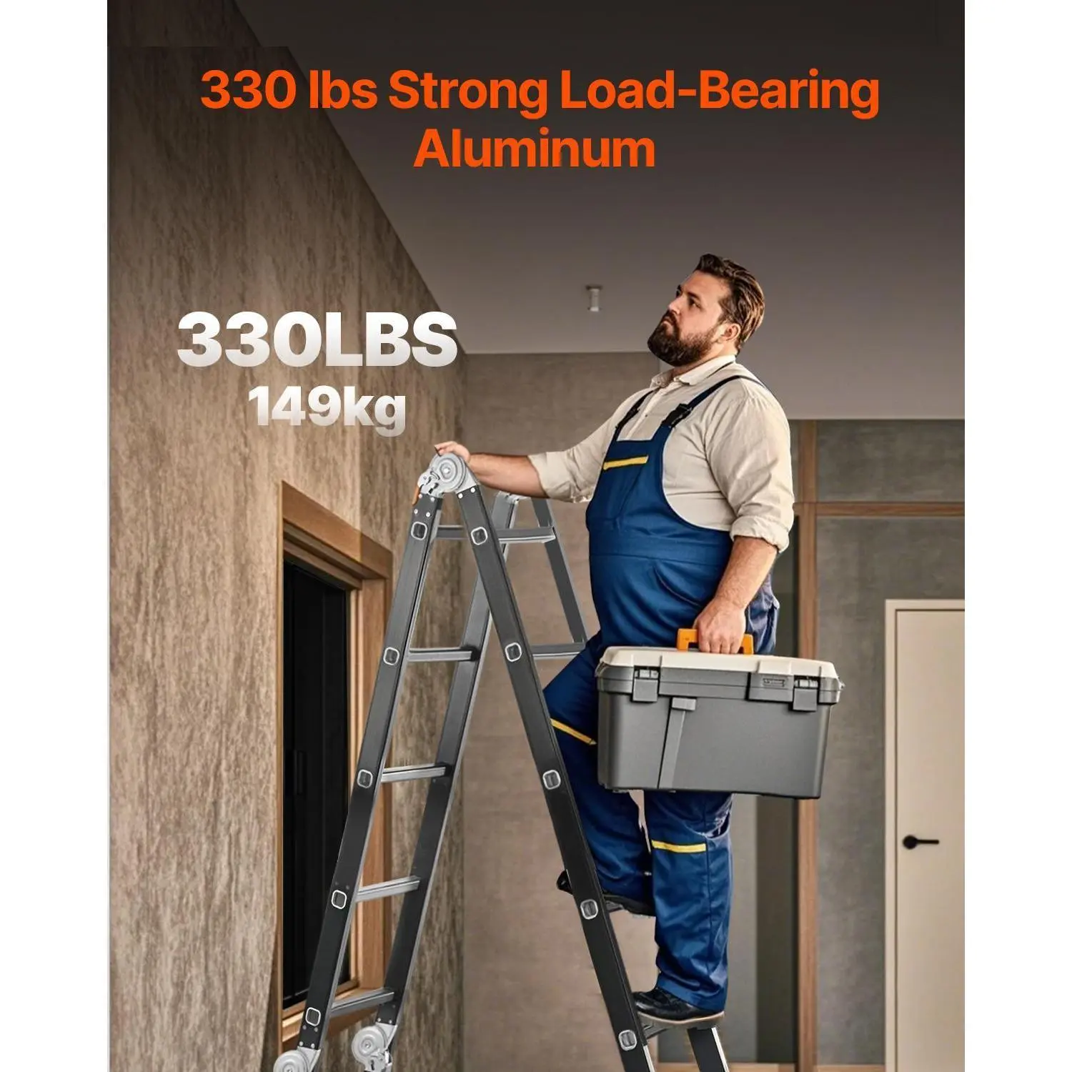 7-in-1 Folding Extension Ladder – 19 Ft, 330 Lbs Capacity, Multi-Position Aluminum Ladder