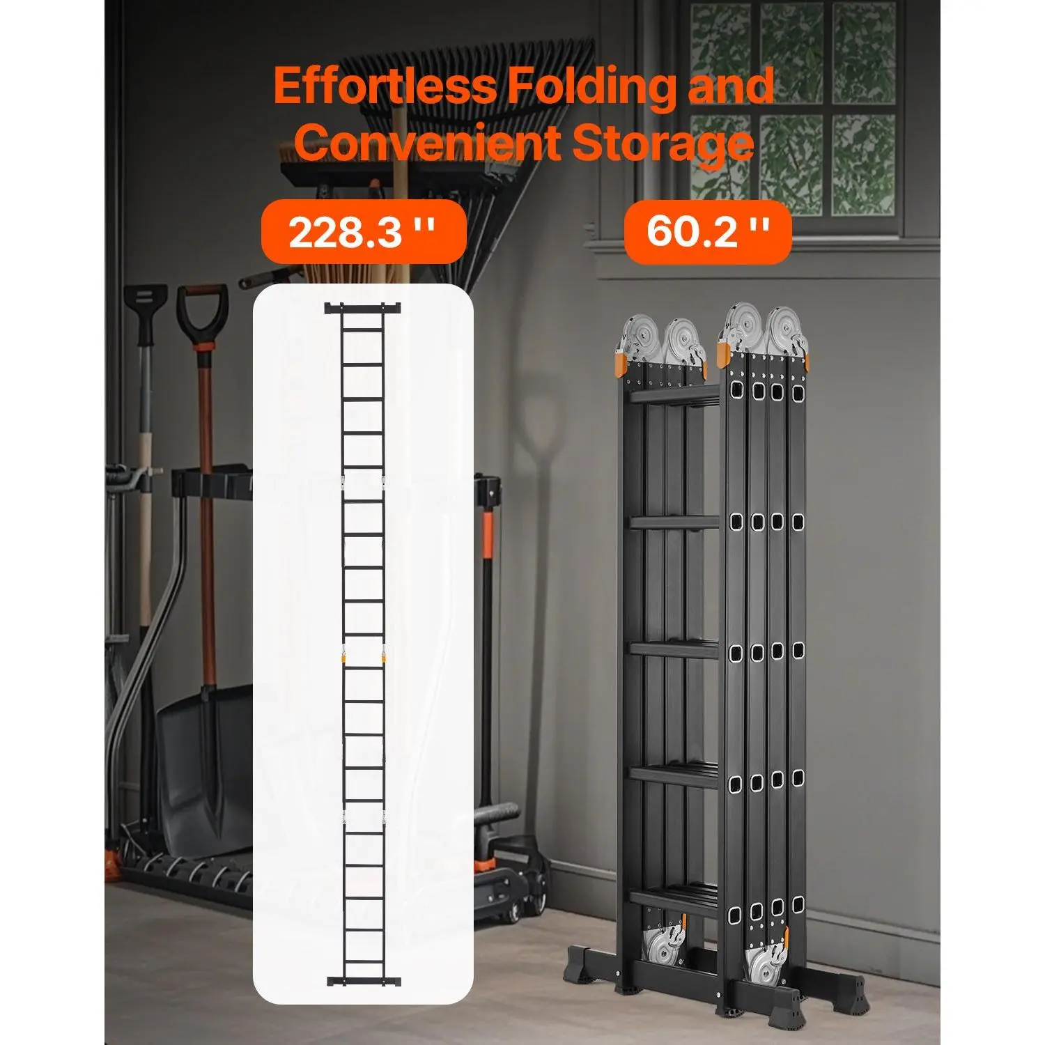 7-in-1 Folding Extension Ladder – 19 Ft, 330 Lbs Capacity, Multi-Position Aluminum Ladder