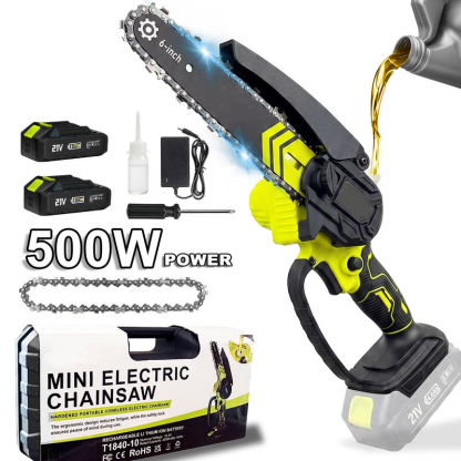 6-Inch Mini Cordless Chainsaw – Portable Electric Chain Saw with 2000mAh Battery for Wood Cutting, Pruning & Gardening