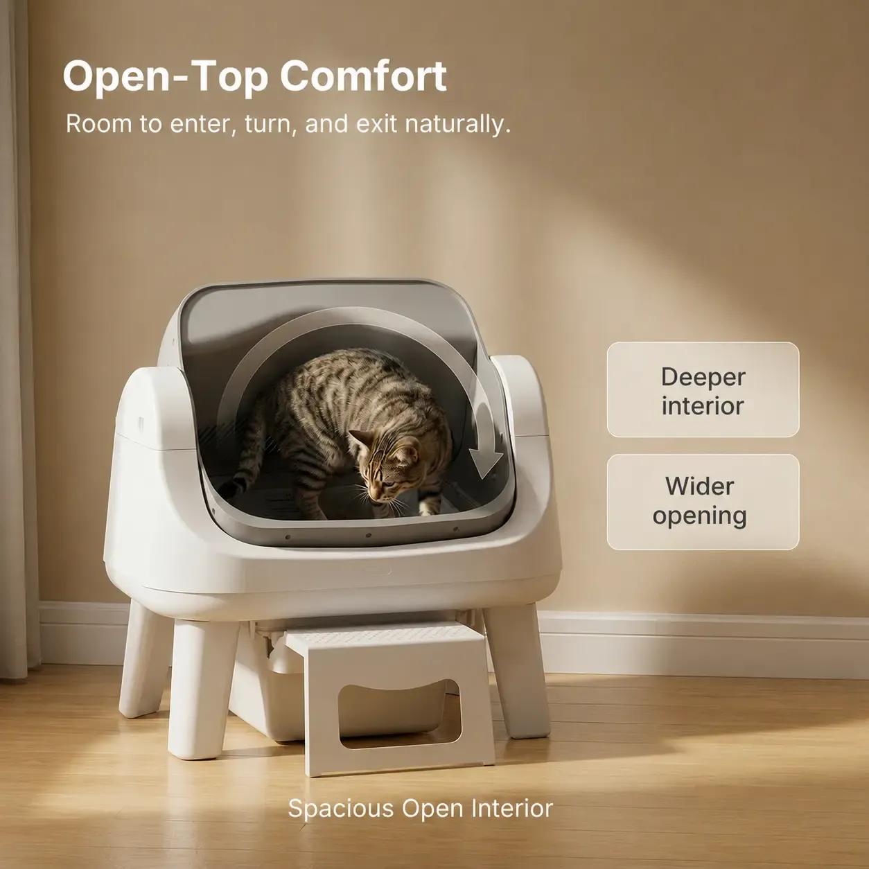 Open-Top Automatic Cat Litter Box – Self-Cleaning, No App Required, Easy Entry