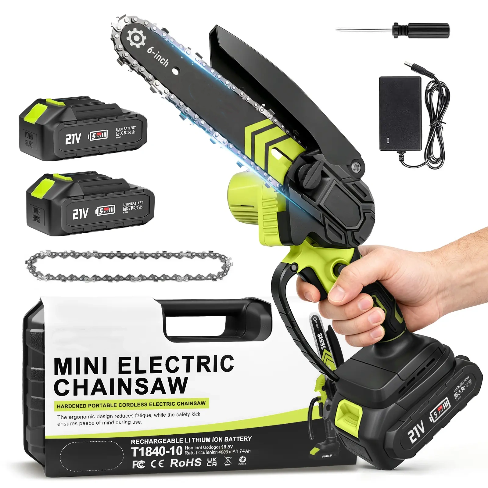 6-Inch Mini Cordless Chainsaw – Portable Electric Chain Saw with 2000mAh Battery for Wood Cutting, Pruning & Gardening