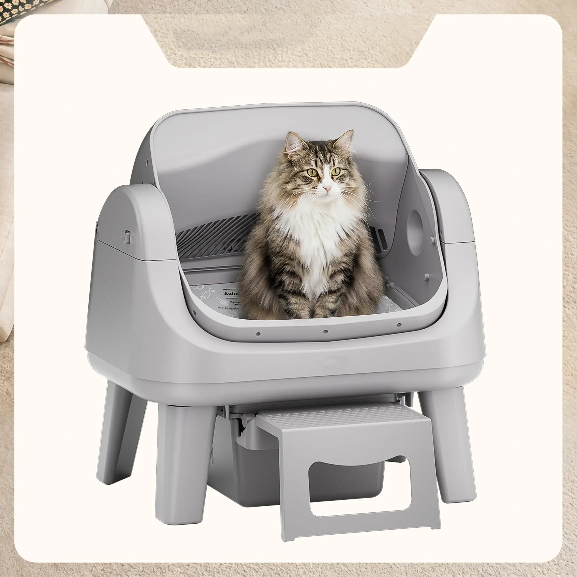 Open-Top Automatic Cat Litter Box – Self-Cleaning, No App Required, Easy Entry