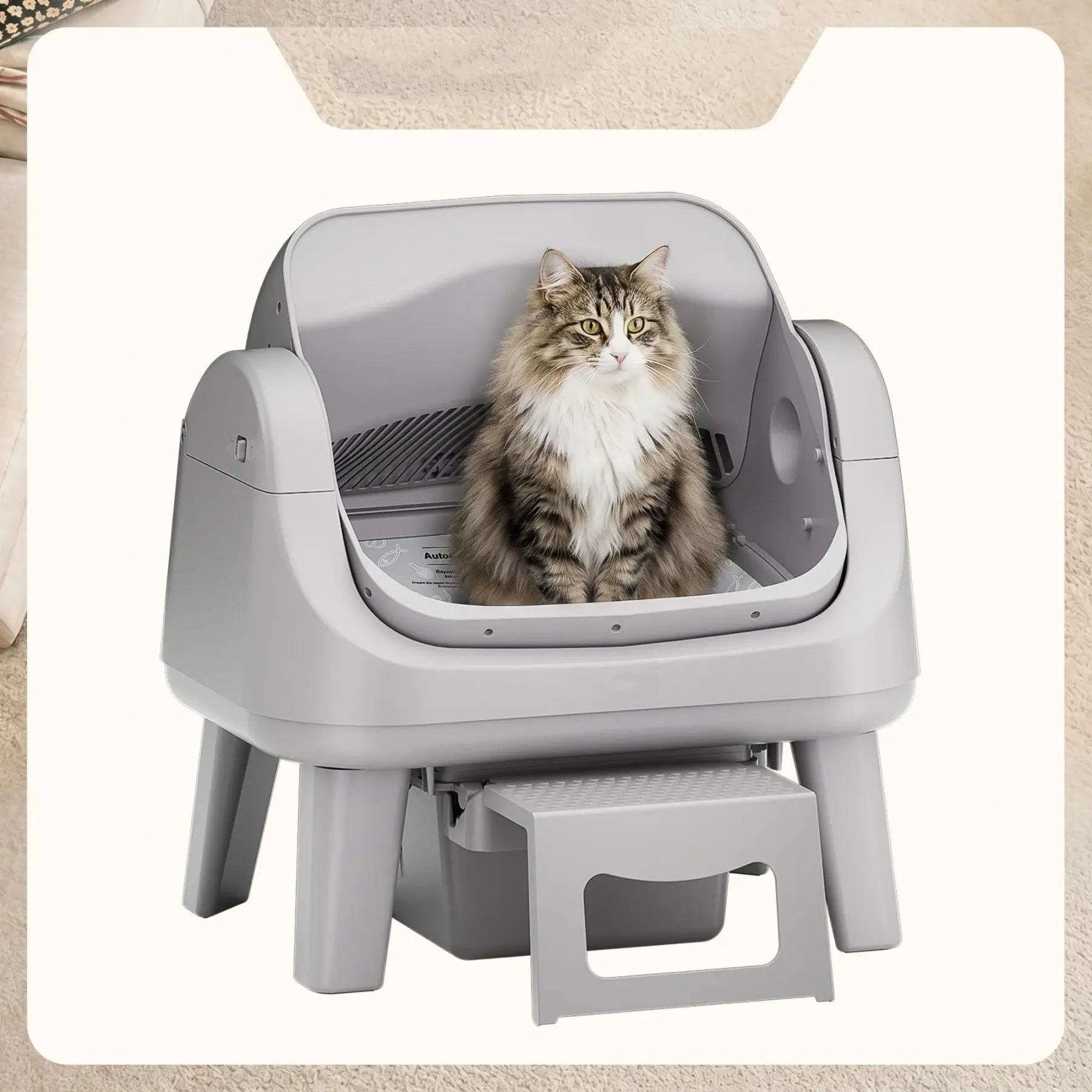 Open-Top Automatic Cat Litter Box – Self-Cleaning, No App Required, Easy Entry