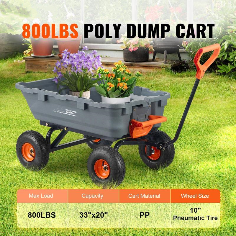 Poly Garden Dump Cart – 600-1500 Lbs Capacity, 2-in-1 Utility Wagon with Steel Frame
