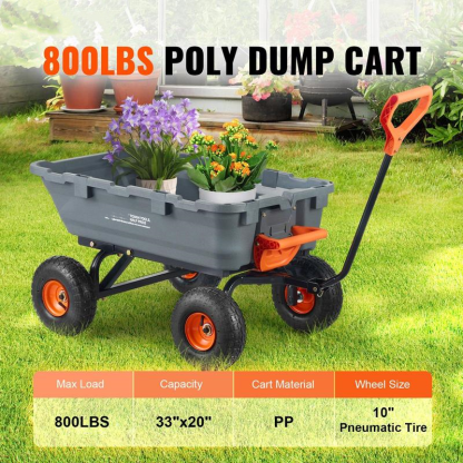 Poly Garden Dump Cart – 600-1500 Lbs Capacity, 2-in-1 Utility Wagon with Steel Frame