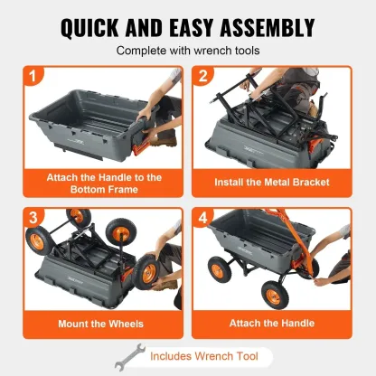 Poly Garden Dump Cart – 600-1500 Lbs Capacity, 2-in-1 Utility Wagon with Steel Frame