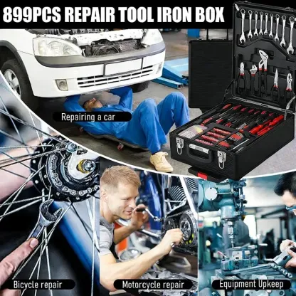 899-Piece Tool Set with Rolling Tool Cabinet – Portable Metal Tool Case, 4-Tier Storage & Complete Repair Kit