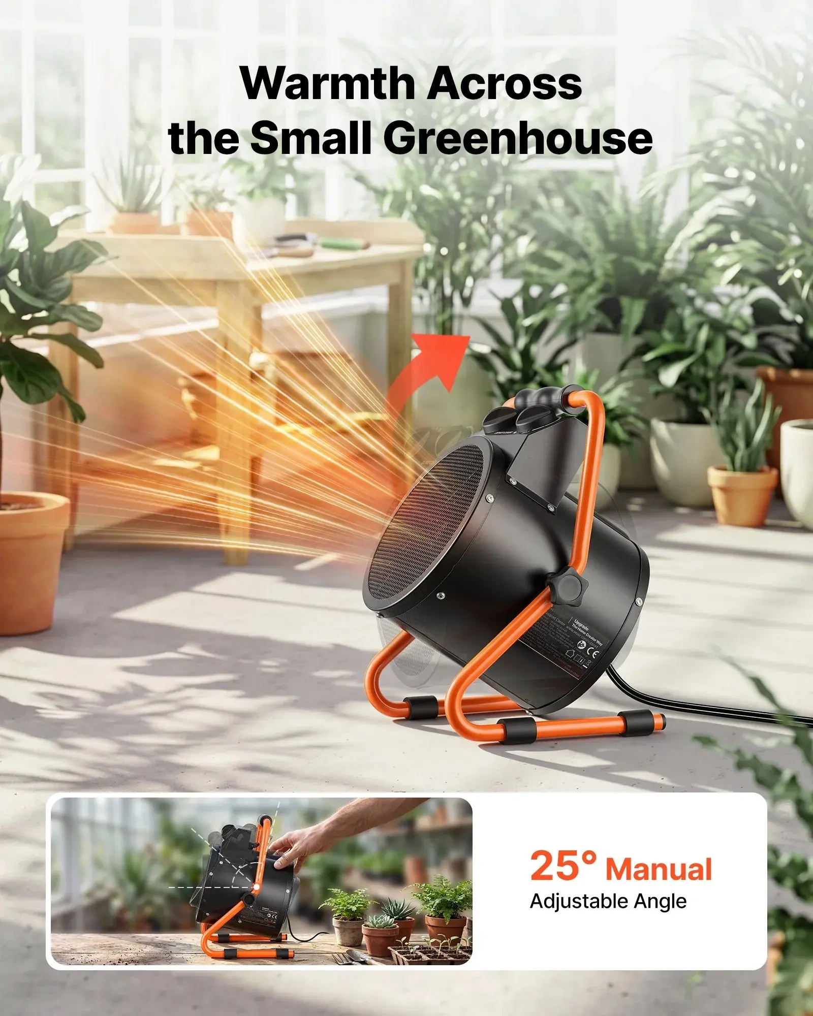 1500W Electric Greenhouse Heater – Digital Temperature Control, IPX4 Waterproof
