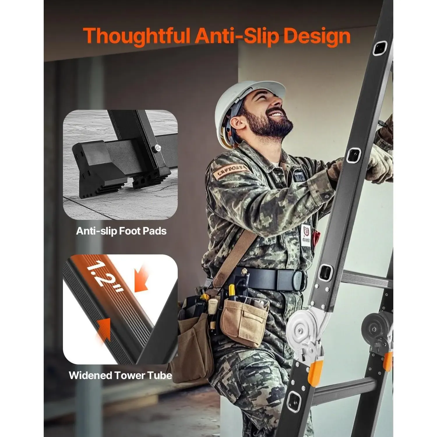 7-in-1 Folding Extension Ladder – 19 Ft, 330 Lbs Capacity, Multi-Position Aluminum Ladder