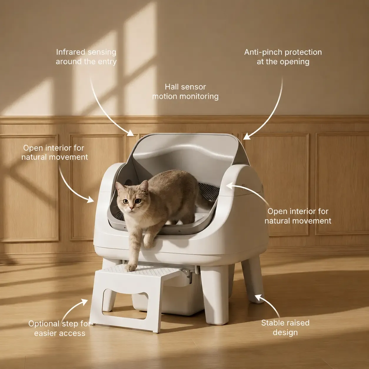 Open-Top Automatic Cat Litter Box – Self-Cleaning, No App Required, Easy Entry
