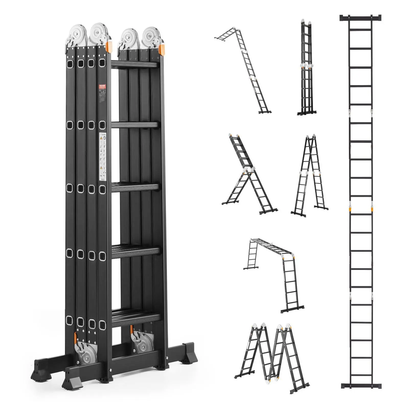 7-in-1 Folding Extension Ladder – 19 Ft, 330 Lbs Capacity, Multi-Position Aluminum Ladder