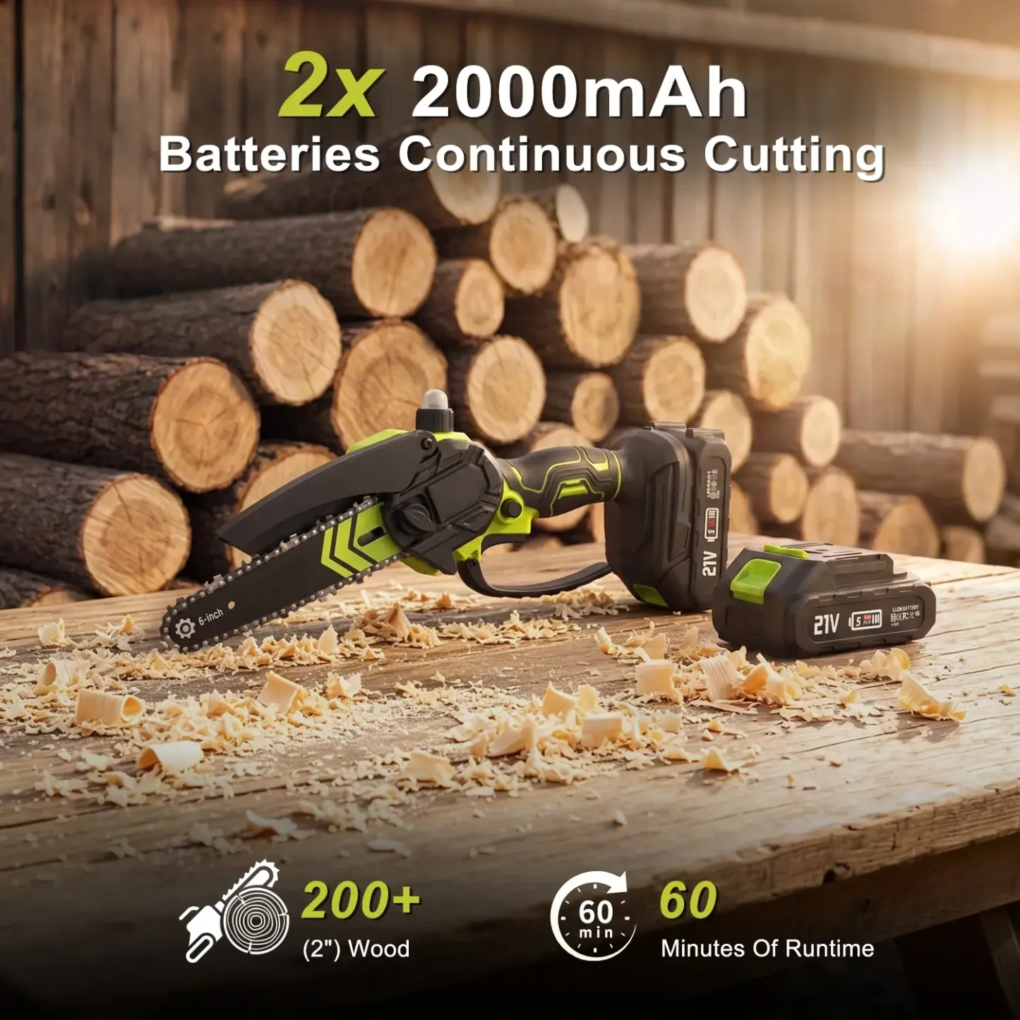 6-Inch Mini Cordless Chainsaw – Portable Electric Chain Saw with 2000mAh Battery for Wood Cutting, Pruning & Gardening