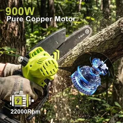 6-Inch Mini Cordless Chainsaw – Portable Electric Chain Saw with 2000mAh Battery for Wood Cutting, Pruning & Gardening