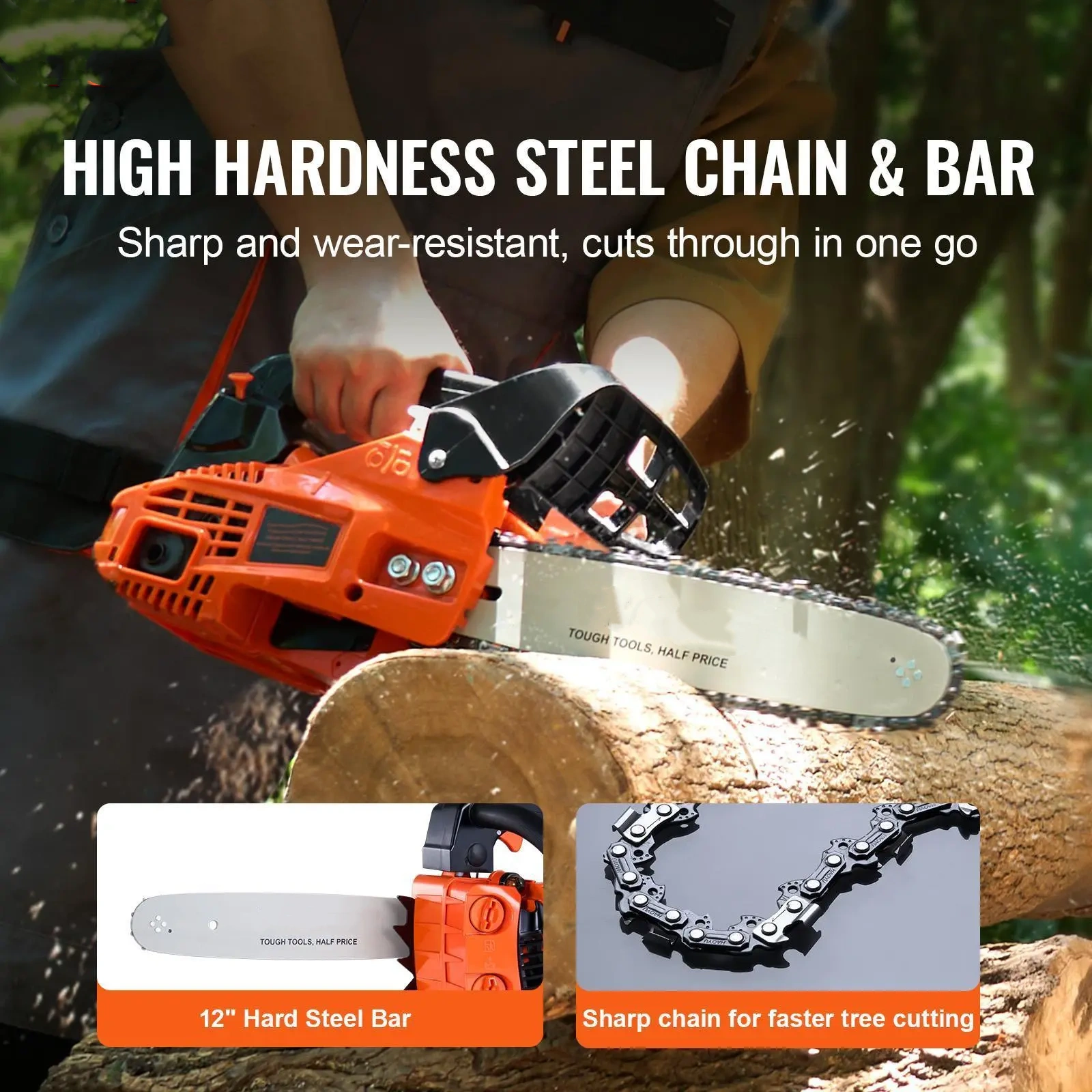 25.4cc Gas Chainsaw – 12-Inch, 1.2 HP Lightweight Chain Saw for Tree Cutting & Trimming