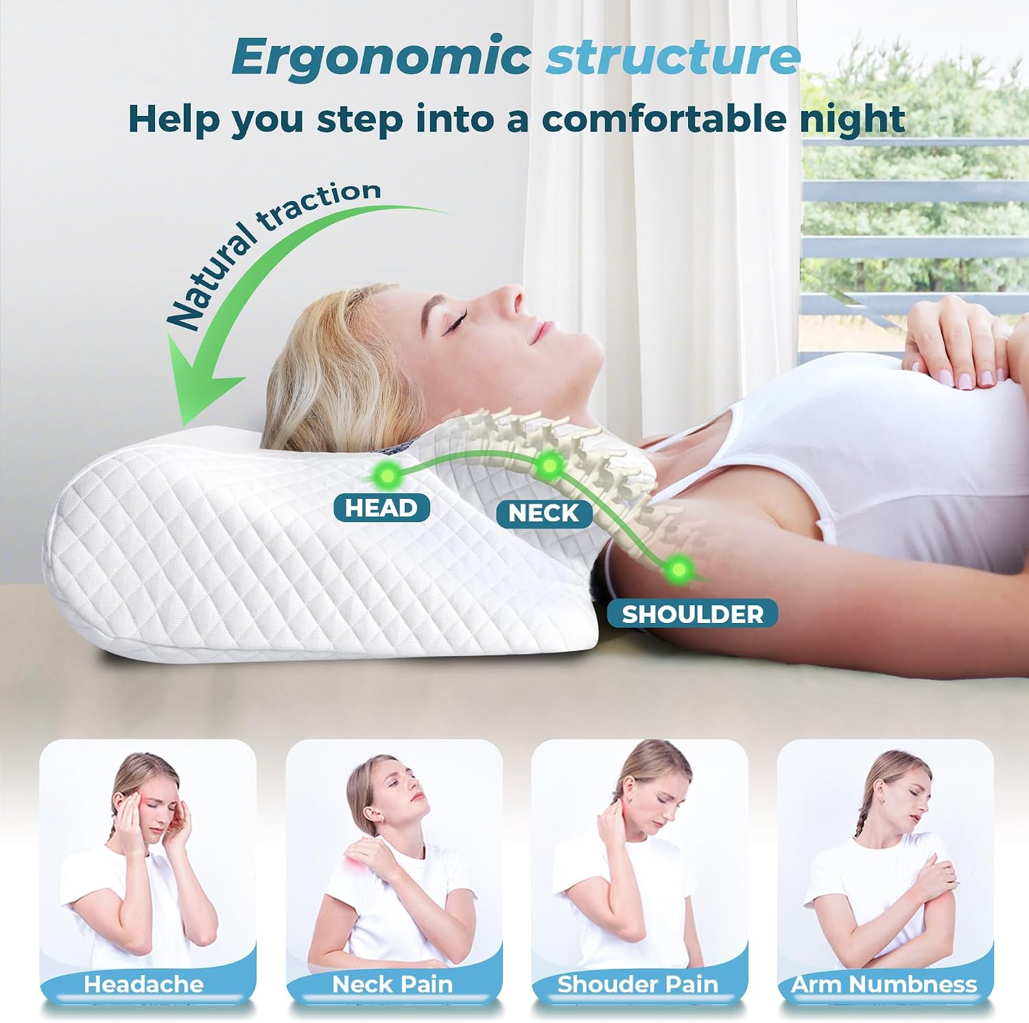 Almohada Cervical Refrescante | Ergonómica y de Espuma Viscoelástica