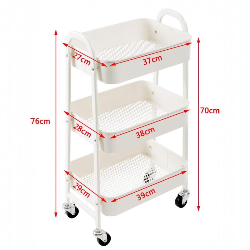 Carrito Auxiliar con Ruedas de 3 Niveles, Carro Organizador Multiuso para Cocina, Baño, Dormitorio y Oficina