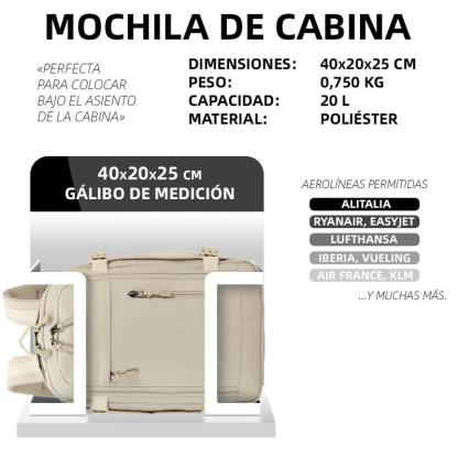 Mochila de Cabina para Viaje | Equipaje de Mano Impermeable y Resistente | Ideal para Avión, Senderismo, Trabajo y Estudio