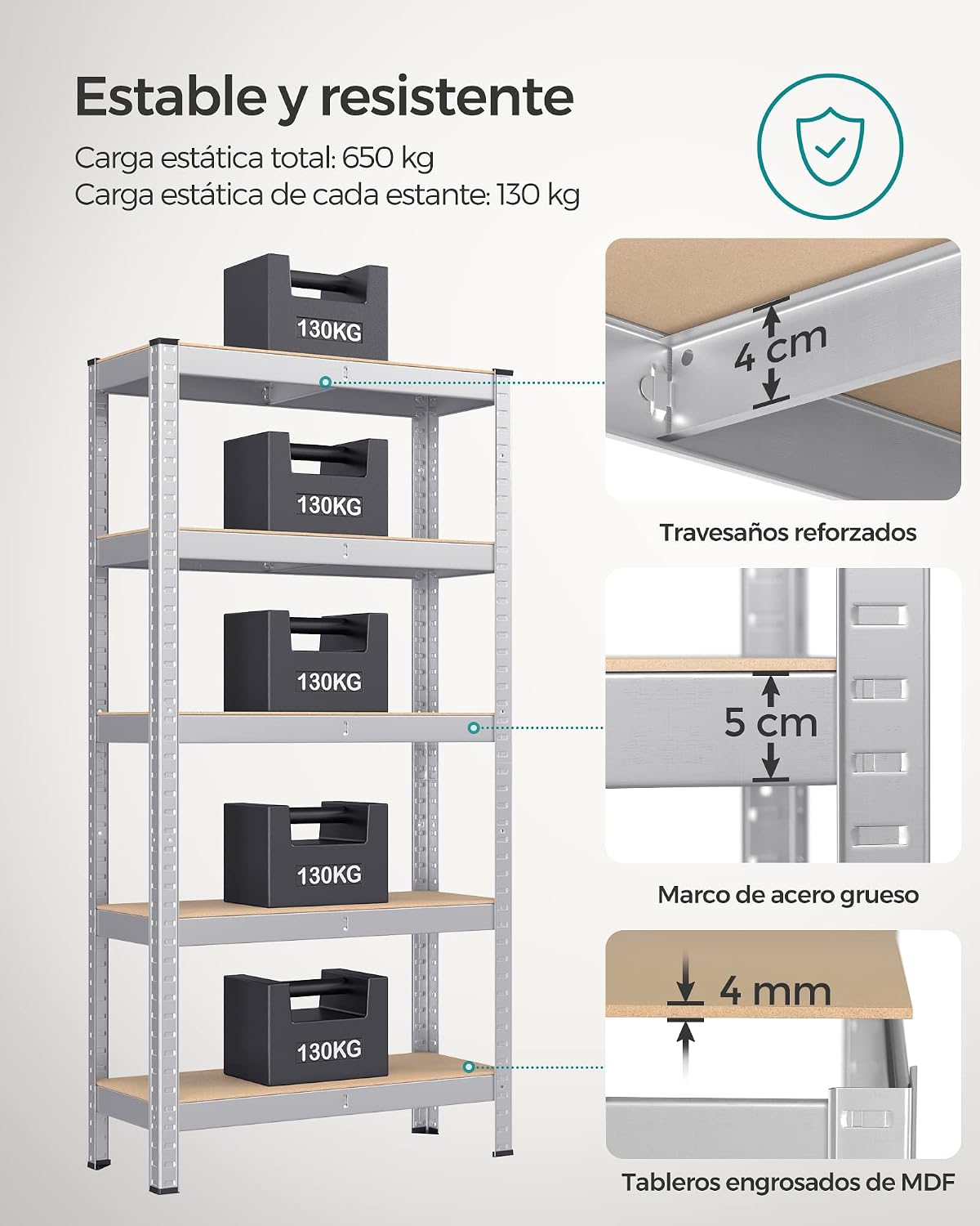 Pack de 2 Estanterías Metálicas | 5 Baldas Ajustables para Garaje y Trastero