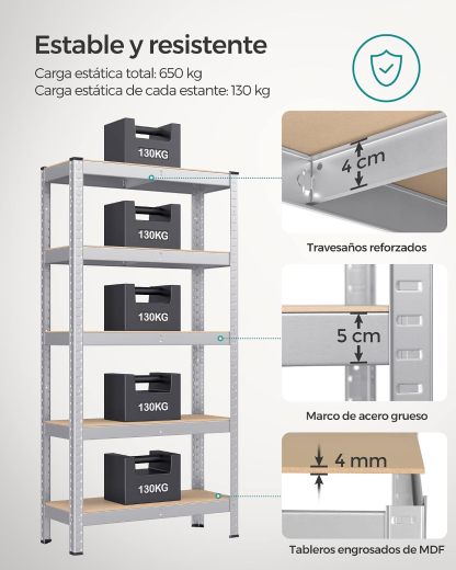 Pack de 2 Estanterías Metálicas | 5 Baldas Ajustables para Garaje y Trastero