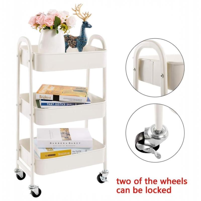 Carrito Auxiliar con Ruedas de 3 Niveles, Carro Organizador Multiuso para Cocina, Baño, Dormitorio y Oficina