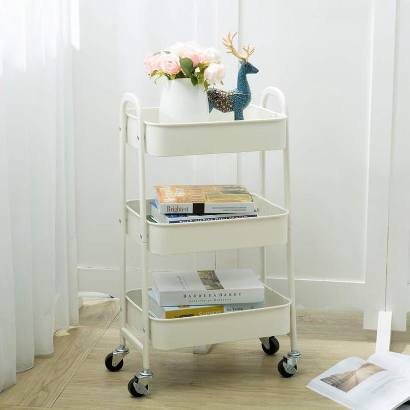 Carrito Auxiliar con Ruedas de 3 Niveles, Carro Organizador Multiuso para Cocina, Baño, Dormitorio y Oficina