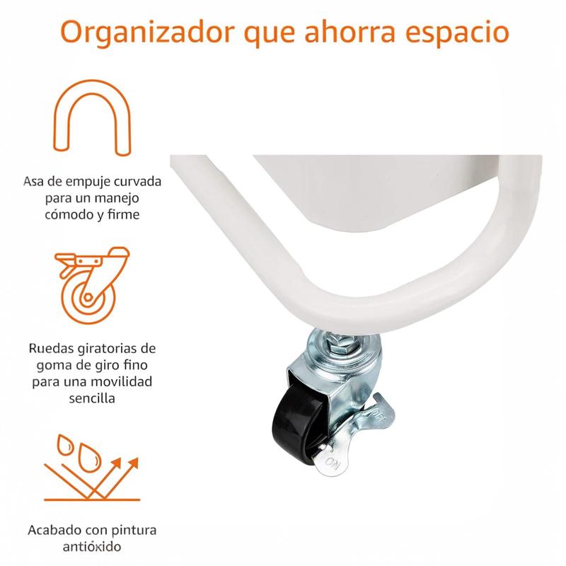Carrito Auxiliar con Ruedas de 3 Niveles, Carro Organizador Multiuso para Cocina, Baño, Dormitorio y Oficina