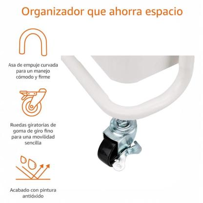 Carrito Auxiliar con Ruedas de 3 Niveles, Carro Organizador Multiuso para Cocina, Baño, Dormitorio y Oficina