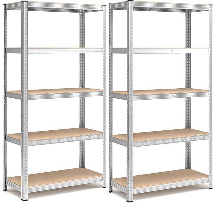Pack de 2 Estanterías Metálicas | 5 Baldas Ajustables para Garaje y Trastero