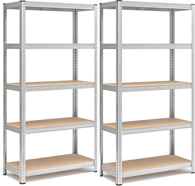 Pack de 2 Estanterías Metálicas | 5 Baldas Ajustables para Garaje y Trastero