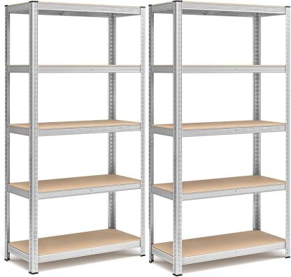 Pack de 2 Estanterías Metálicas | 5 Baldas Ajustables para Garaje y Trastero