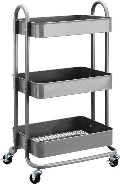 Carrito Auxiliar con Ruedas de 3 Niveles, Carro Organizador Multiuso para Cocina, Baño, Dormitorio y Oficina