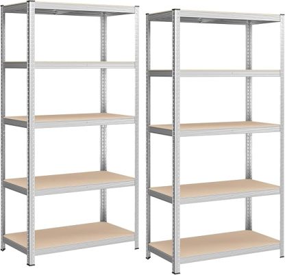 Pack de 2 Estanterías Metálicas | 5 Baldas Ajustables para Garaje y Trastero