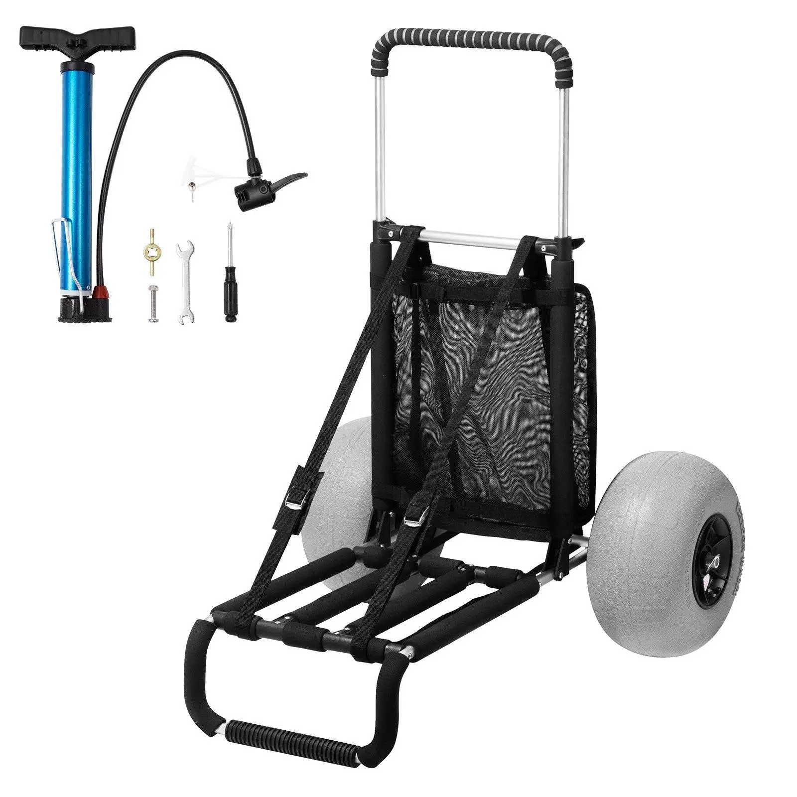 Carrito Plegable de Playa con Ruedas Todo Terreno, Altura Ajustable, Gran Capacidad de Carga para Camping y Vacaciones