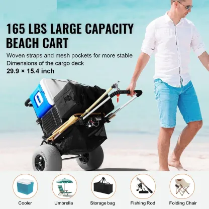 Carrito Plegable de Playa con Ruedas Todo Terreno, Altura Ajustable, Gran Capacidad de Carga para Camping y Vacaciones