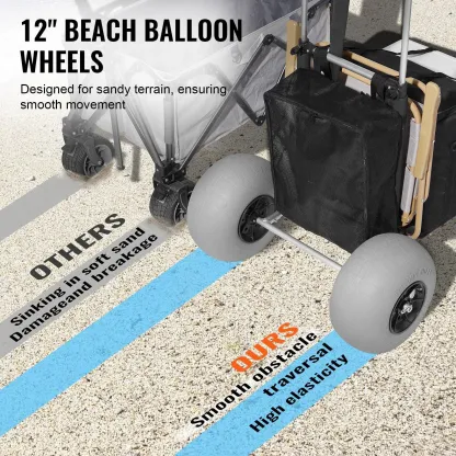 Carrito Plegable de Playa con Ruedas Todo Terreno, Altura Ajustable, Gran Capacidad de Carga para Camping y Vacaciones