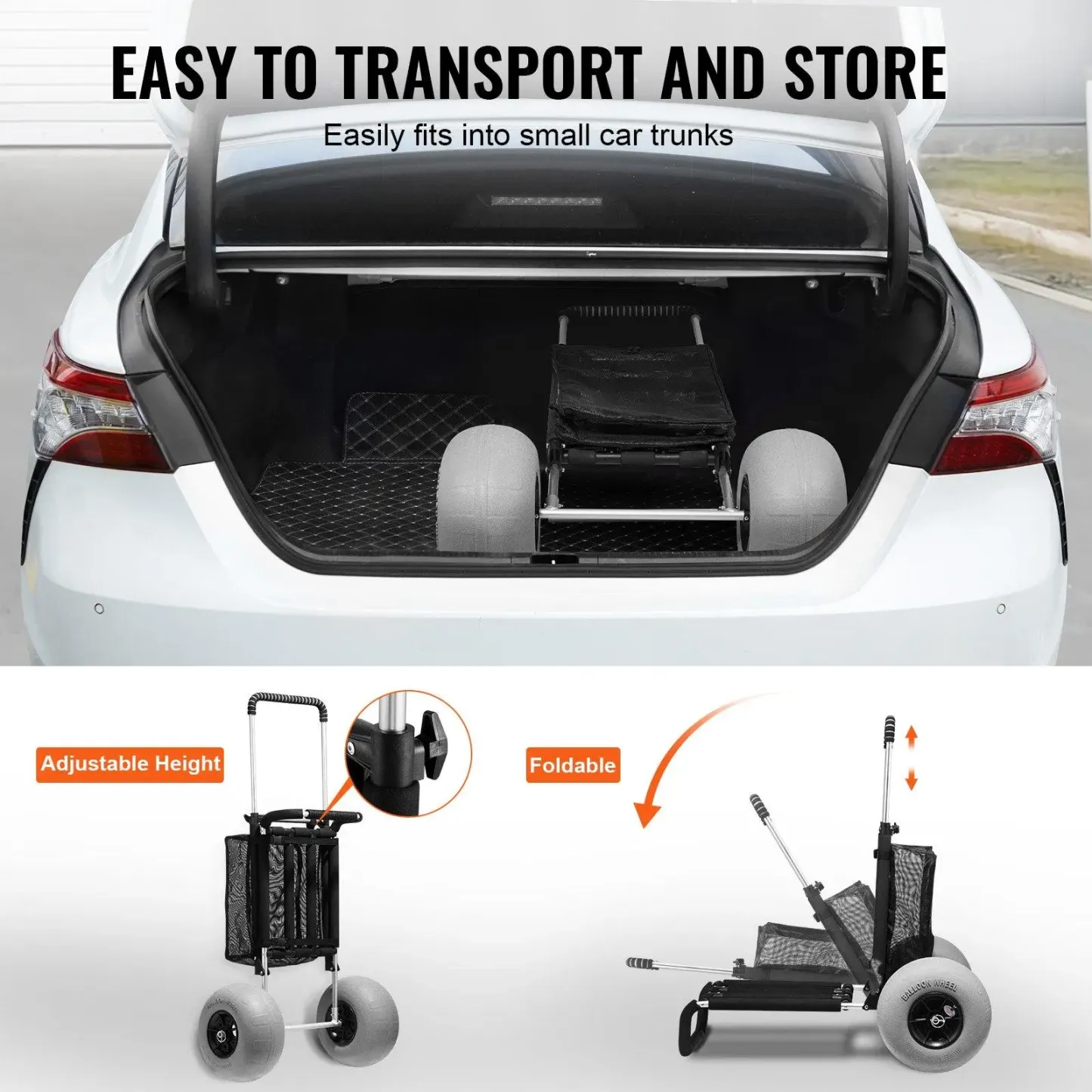 Carrito Plegable de Playa con Ruedas Todo Terreno, Altura Ajustable, Gran Capacidad de Carga para Camping y Vacaciones