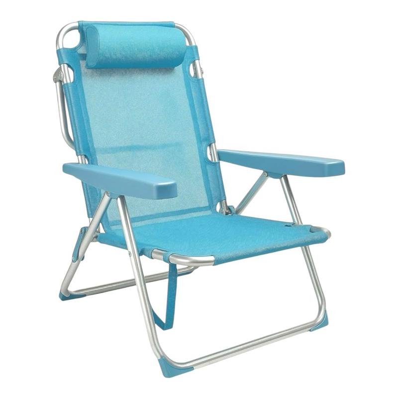 Silla Playa Plegable Aluminio y Tela de Textileno | 48x62x85 cm | Multiposiciones Reclinable | Azul Turquesa | Diseño Arabesque | Refuerzo en Las Patas